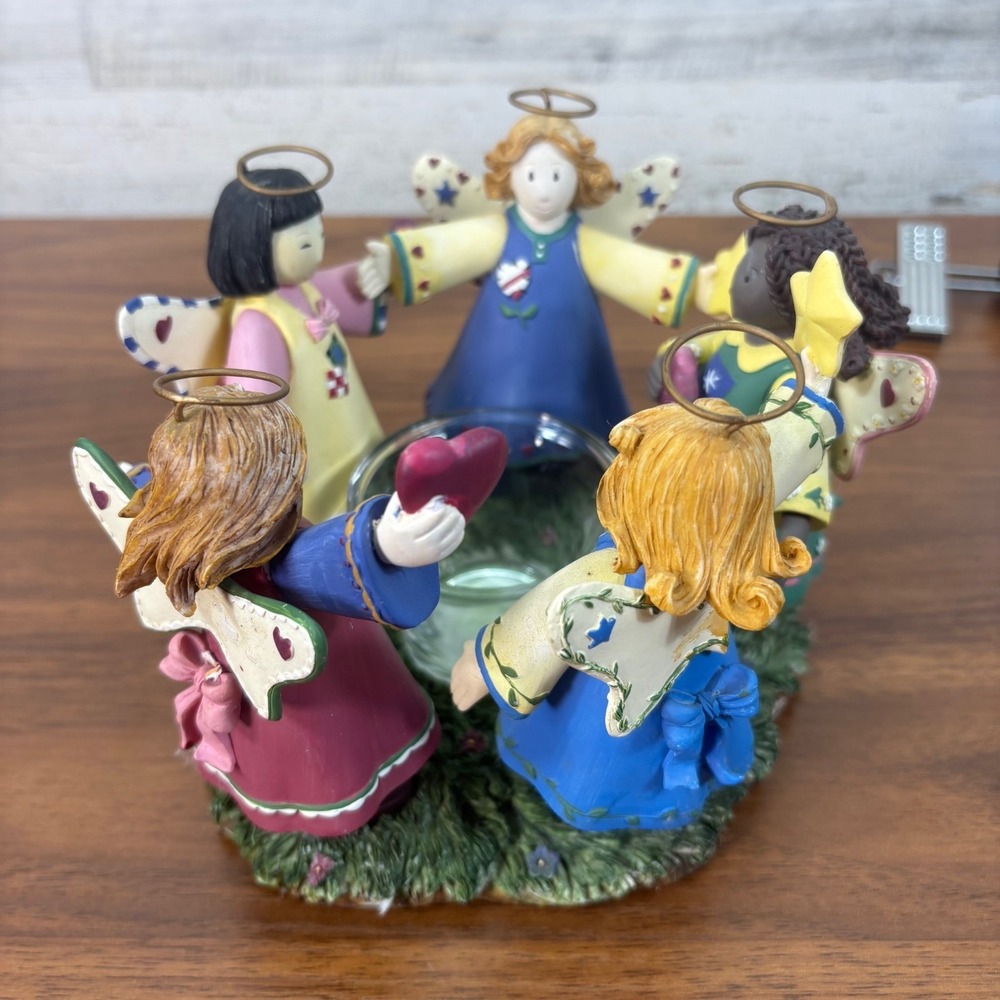 Vintage Circle of Friends Angels Tea Light or Votive Candle Holder Resin Culture